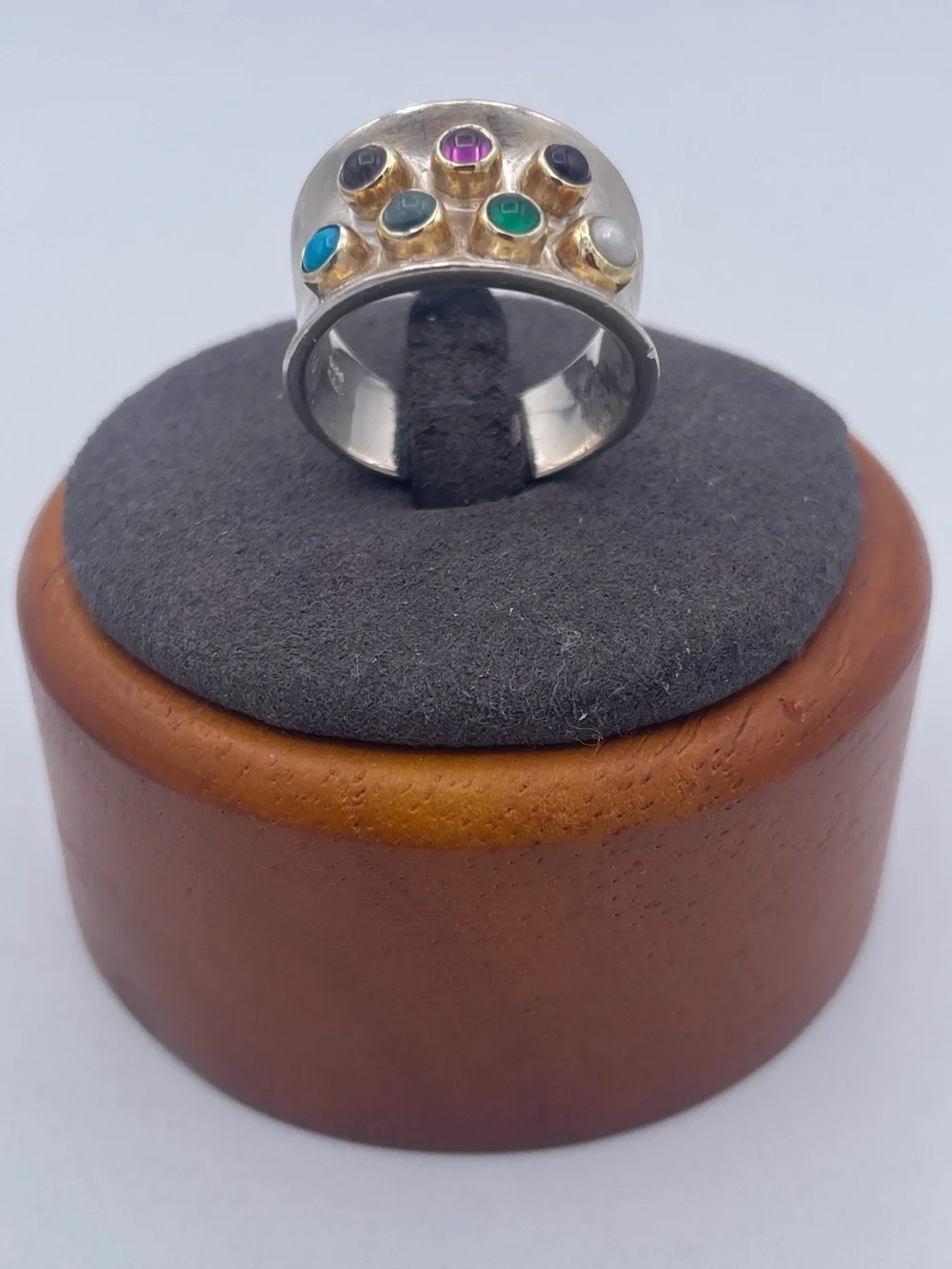 Vintage 925 Sterling Silver Multi Gemstone Cigar Band Ring Size 7